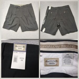 Bungalow Brand Silk Dress Shorts Mens 38 Black Pleated Casual New